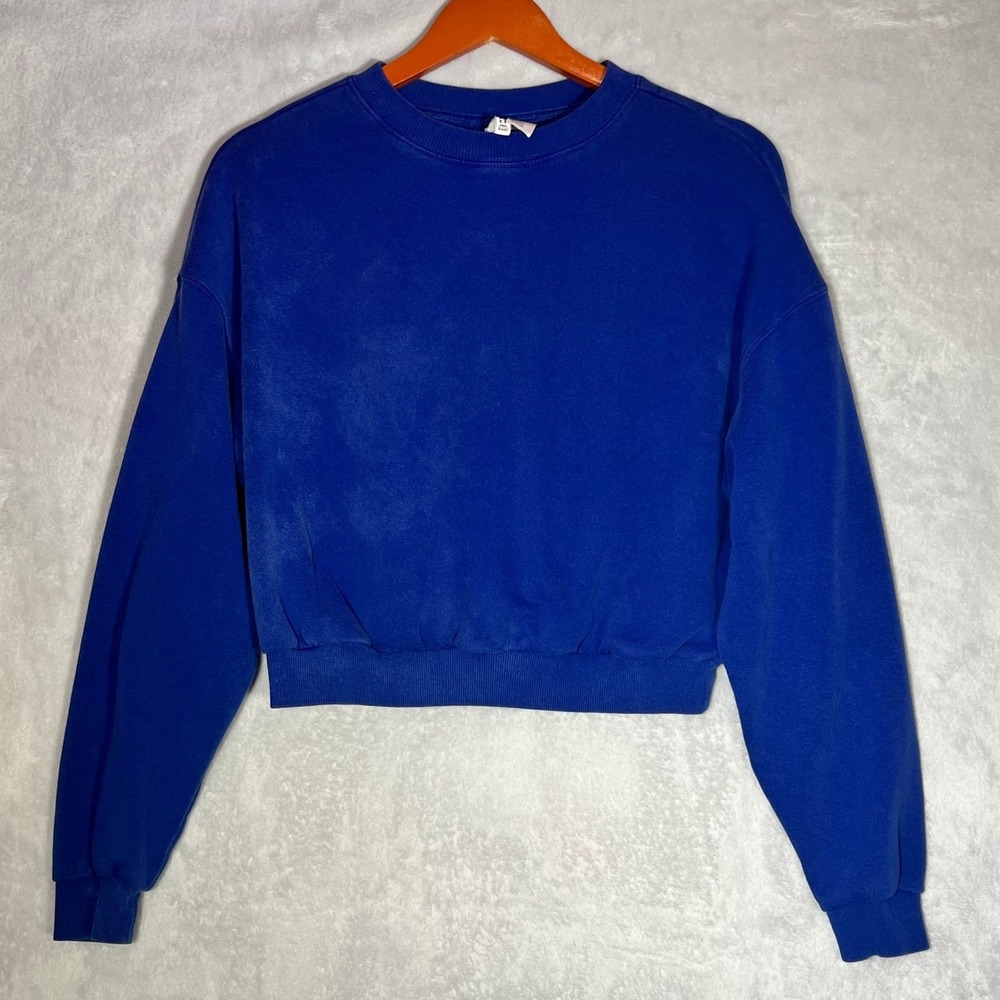 H&M Divided Cropped‎ Sweatshirt Womens Small Royal Blue Crew Neck Pullover Comfy